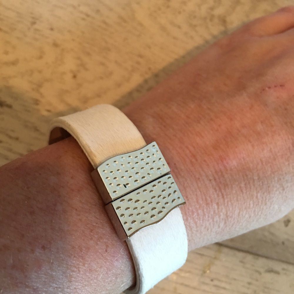 Haley White & Silver Magnetic Clasp Rustic Cuff - Picture 2 of 11